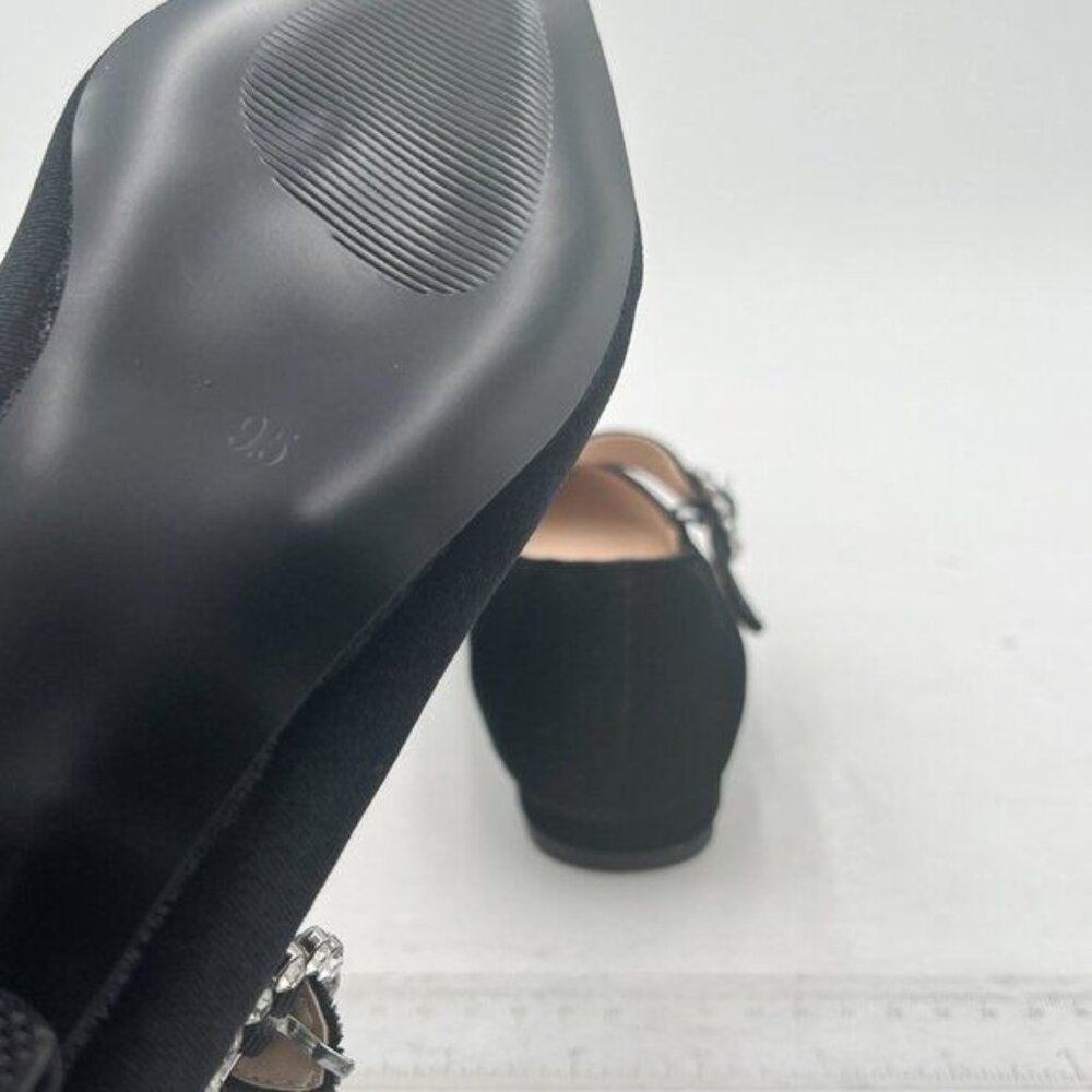 XYD Black Pointed Toe Velvet Flats Pearl Strap Beaded Mary Janes Stylish Shoes - Picture 6 of 8